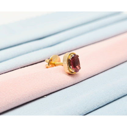 Single 21K Yellow Gold Oval Shaped Tourmaline Stud Earring