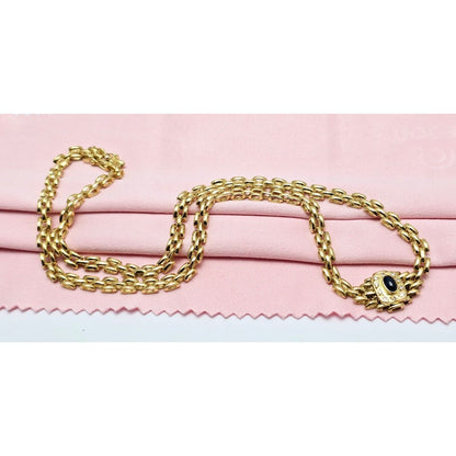 18K Yellow Gold Cabochon Sapphire & Diamond Link Chain Necklace