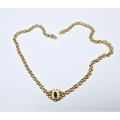 18K Yellow Gold Cabochon Sapphire & Diamond Link Chain Necklace