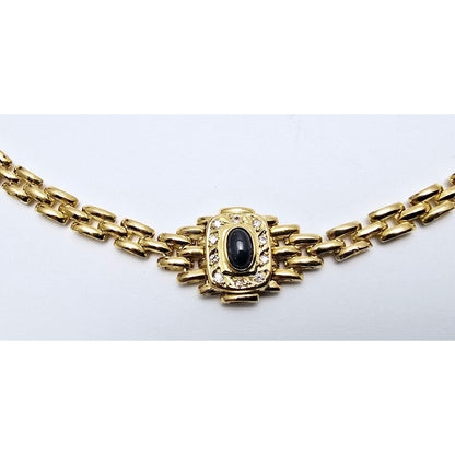 18K Yellow Gold Cabochon Sapphire & Diamond Link Chain Necklace