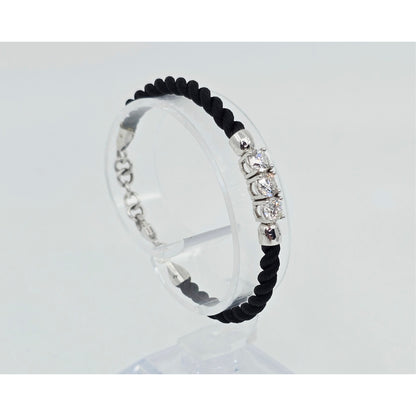 14K White Gold GIA 3 Diamond Adjustable Black Rope Bracelet 1.65ctw F VVS1