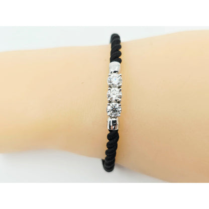 14K White Gold GIA 3 Diamond Adjustable Black Rope Bracelet 1.65ctw F VVS1