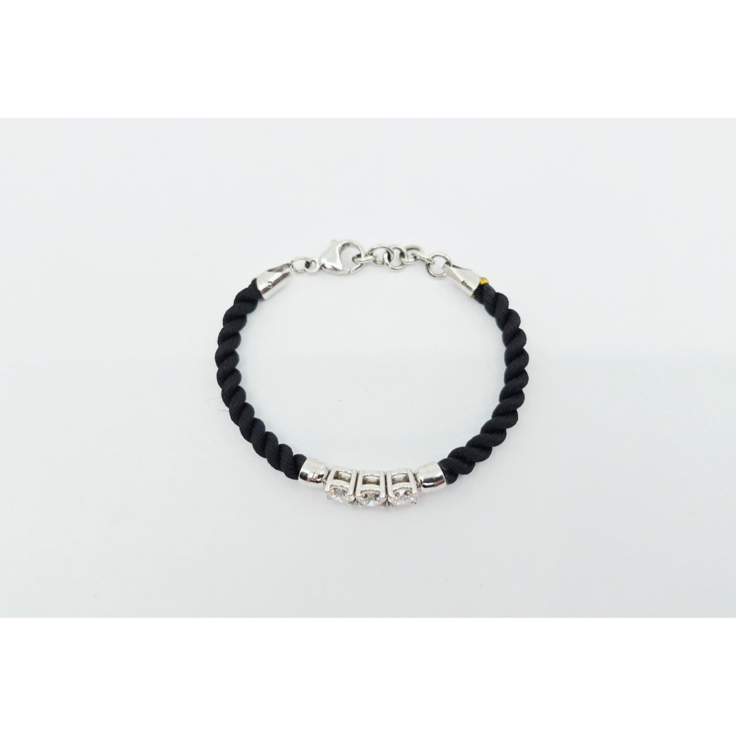 14K White Gold GIA 3 Diamond Adjustable Black Rope Bracelet 1.65ctw F VVS1