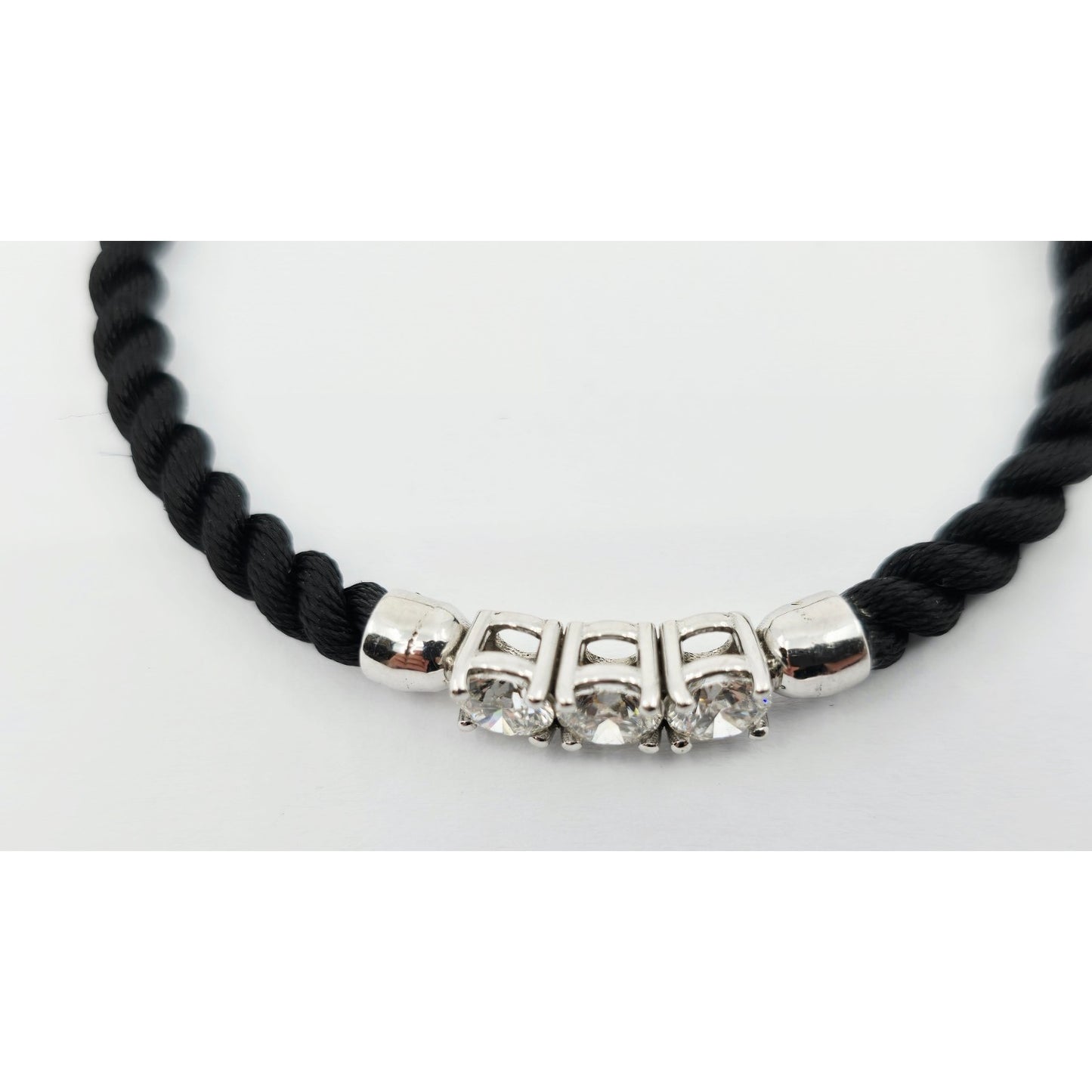 14K White Gold GIA 3 Diamond Adjustable Black Rope Bracelet 1.65ctw F VVS1