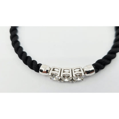 14K White Gold GIA 3 Diamond Adjustable Black Rope Bracelet 1.65ctw F VVS1