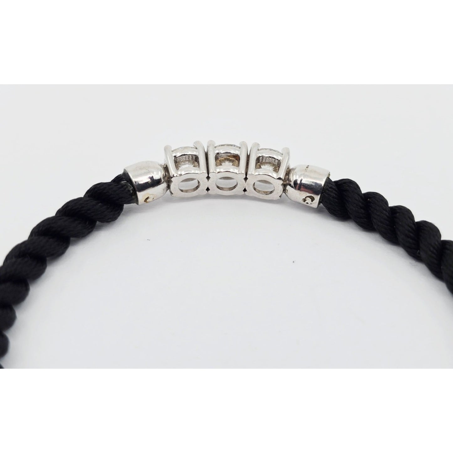 14K White Gold GIA 3 Diamond Adjustable Black Rope Bracelet 1.65ctw F VVS1