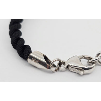 14K White Gold GIA 3 Diamond Adjustable Black Rope Bracelet 1.65ctw F VVS1