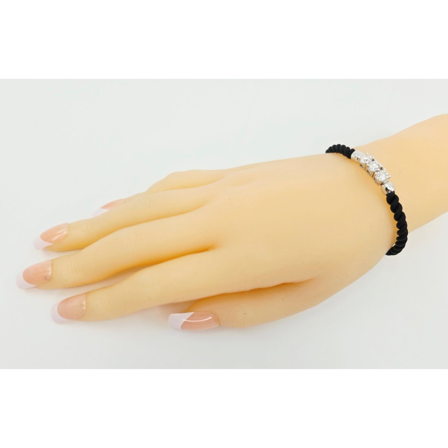 14K White Gold GIA 3 Diamond Adjustable Black Rope Bracelet 1.65ctw F VVS1