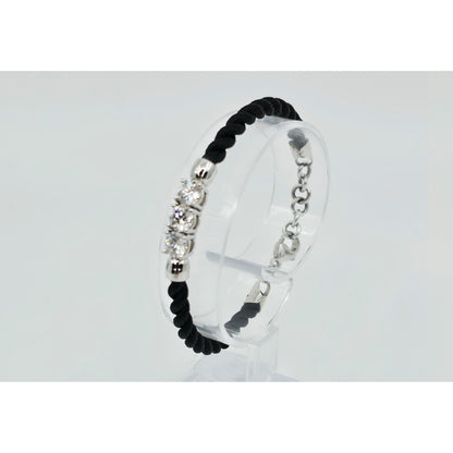 14K White Gold GIA 3 Diamond Adjustable Black Rope Bracelet 1.65ctw F VVS1