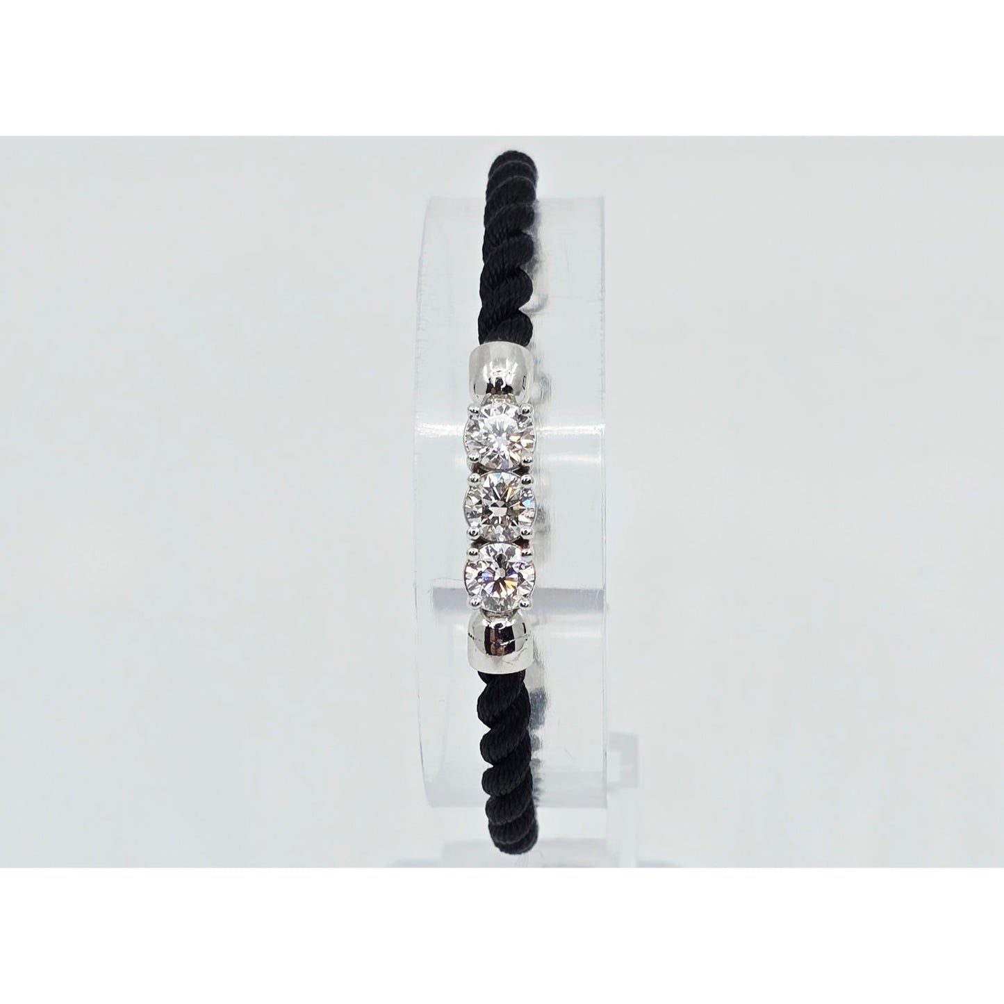 14K White Gold GIA 3 Diamond Adjustable Black Rope Bracelet 1.65ctw F VVS1
