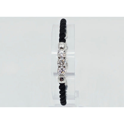 14K White Gold GIA 3 Diamond Adjustable Black Rope Bracelet 1.65ctw F VVS1