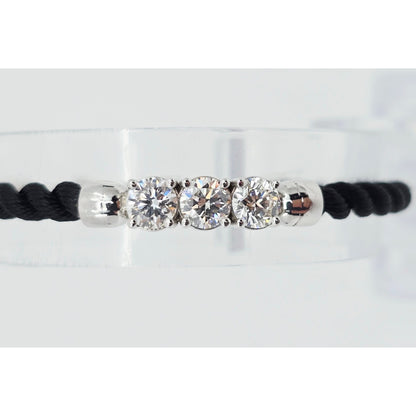 14K White Gold GIA 3 Diamond Adjustable Black Rope Bracelet 1.65ctw F VVS1