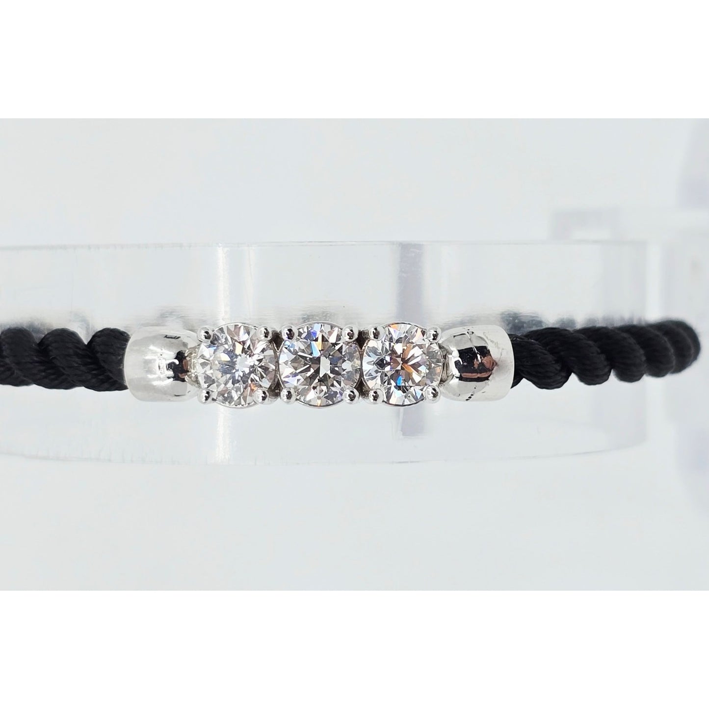 14K White Gold GIA 3 Diamond Adjustable Black Rope Bracelet 1.65ctw F VVS1