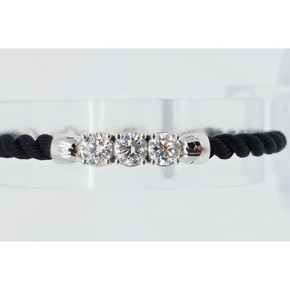 14K White Gold GIA 3 Diamond Adjustable Black Rope Bracelet 1.65ctw F VVS1