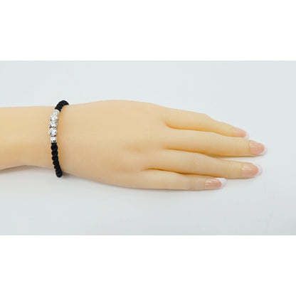 14K White Gold GIA 3 Diamond Adjustable Black Rope Bracelet 1.65ctw F VVS1