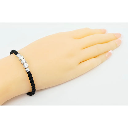 14K White Gold GIA 3 Diamond Adjustable Black Rope Bracelet 1.65ctw F VVS1