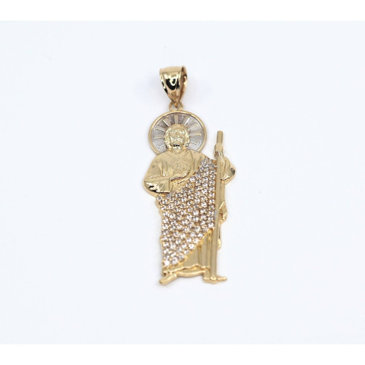 14K Two Tone Gold Saint Jude CZ Charm Pendant