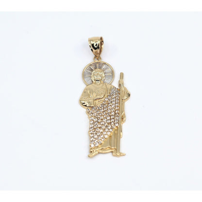 14K Two Tone Gold Saint Jude CZ Charm Pendant