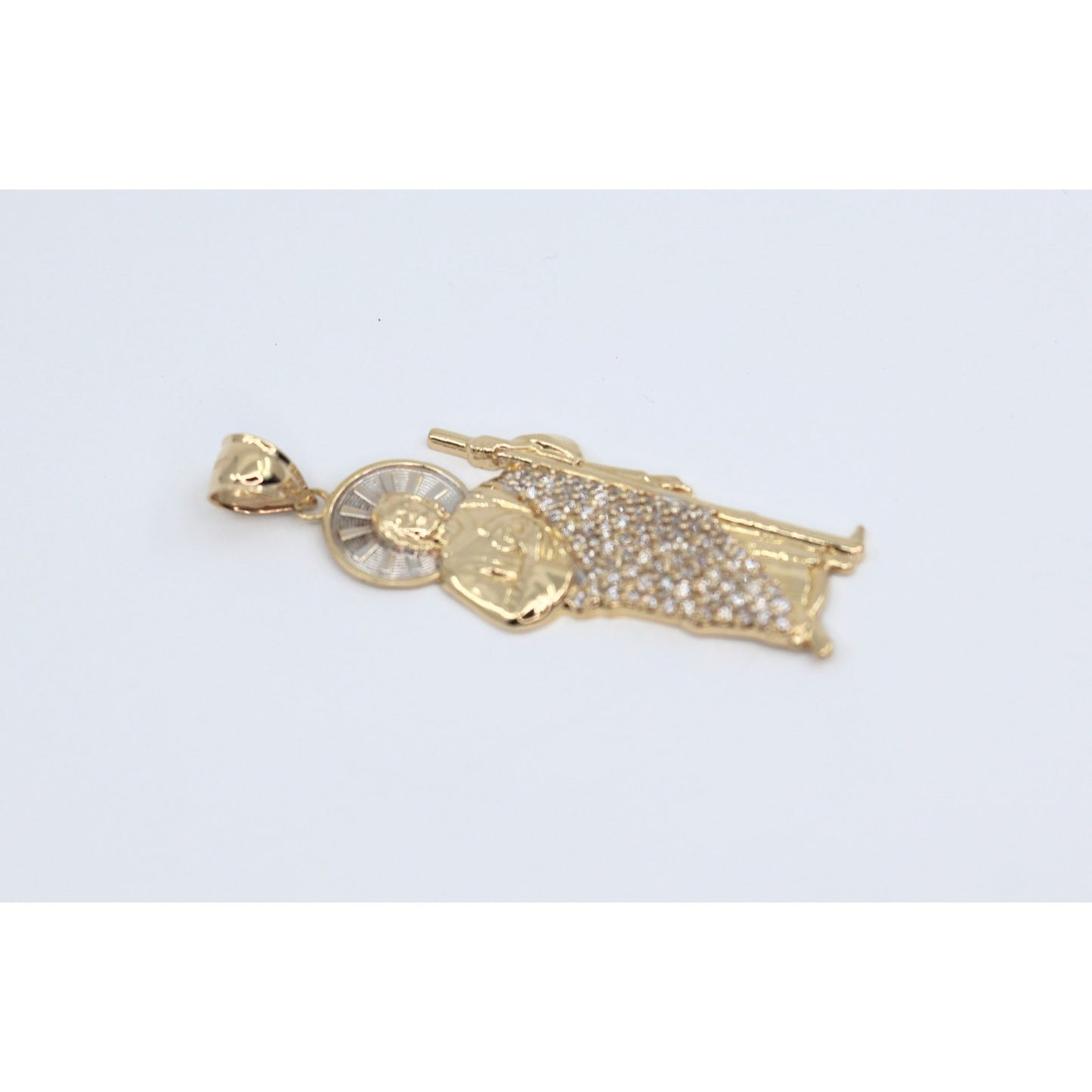 14K Two Tone Gold Saint Jude CZ Charm Pendant