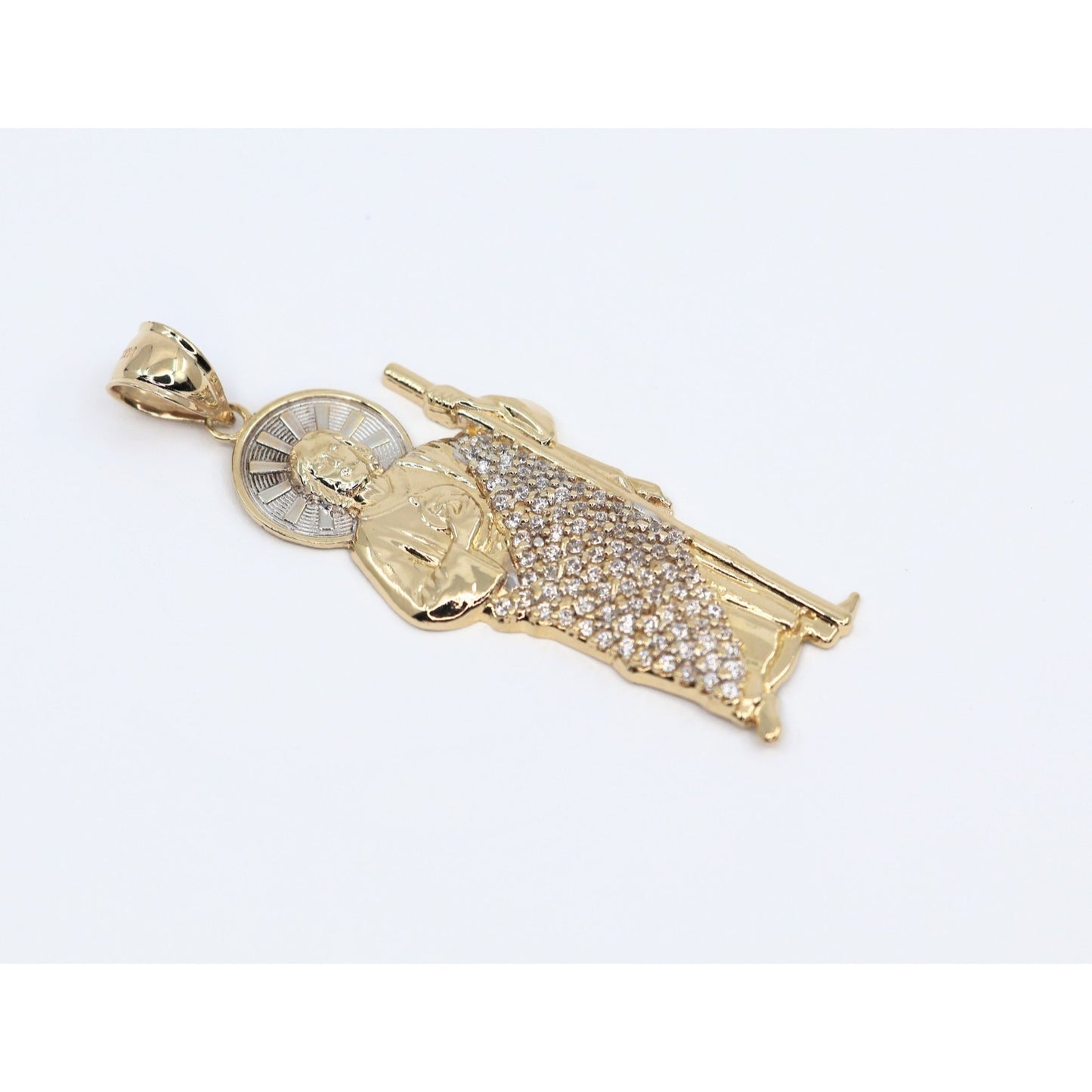 14K Two Tone Gold Saint Jude CZ Charm Pendant
