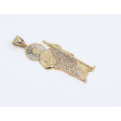 14K Two Tone Gold Saint Jude CZ Charm Pendant