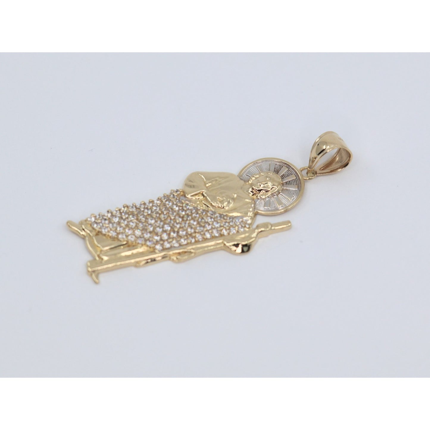 14K Two Tone Gold Saint Jude CZ Charm Pendant
