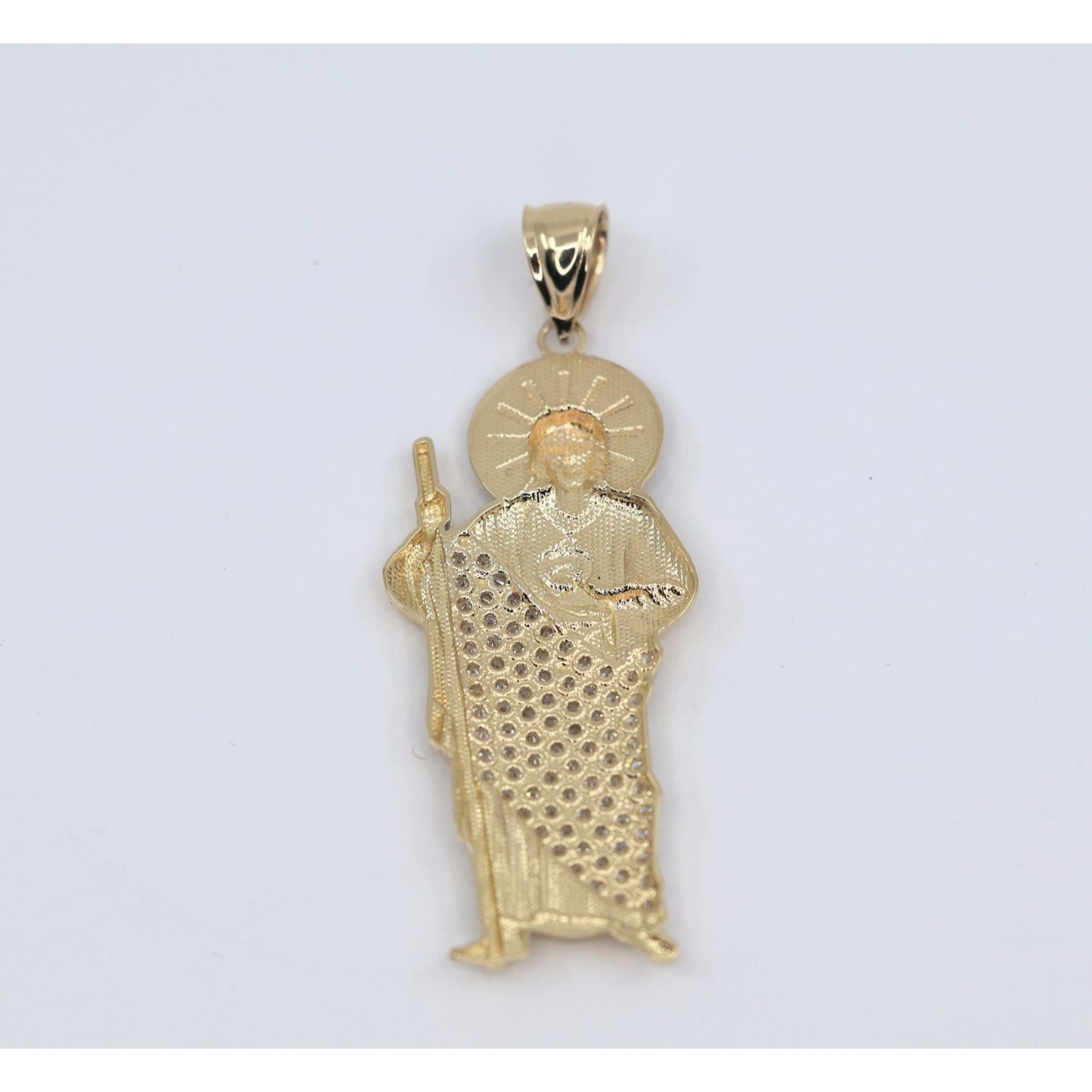 14K Two Tone Gold Saint Jude CZ Charm Pendant