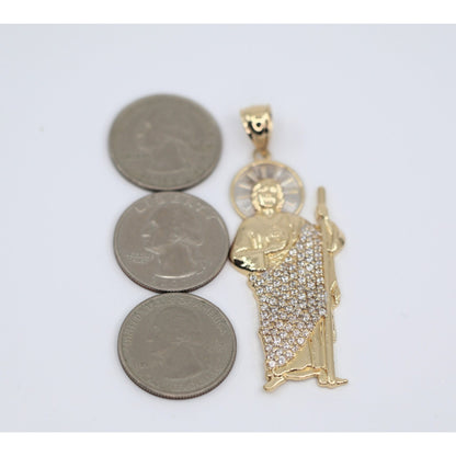 14K Two Tone Gold Saint Jude CZ Charm Pendant