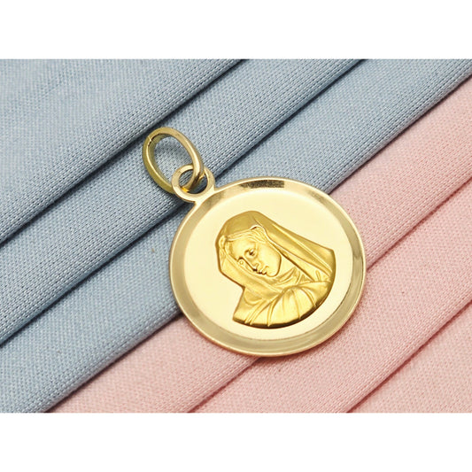 18K Yellow Gold Round Saint Mary Charm Pendant