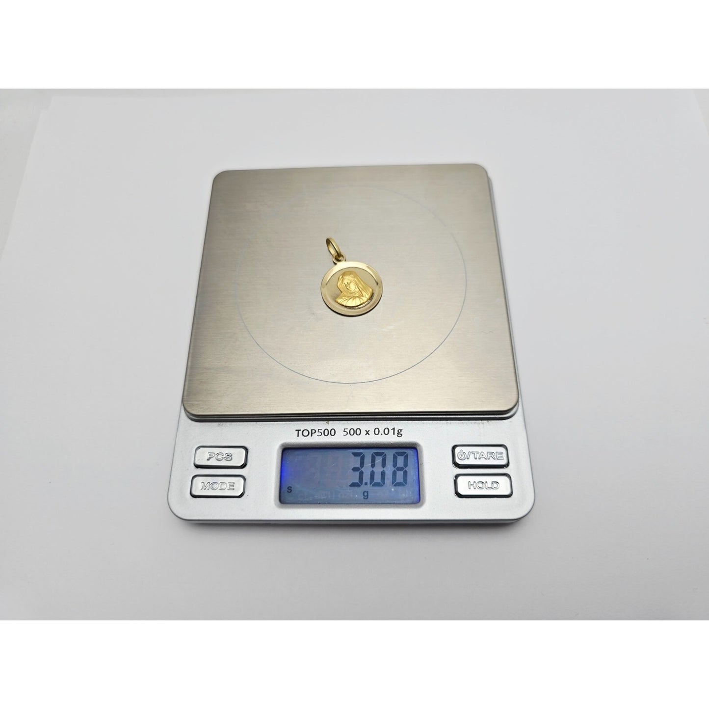 18K Yellow Gold Round Saint Mary Charm Pendant