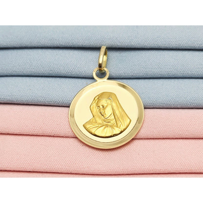 18K Yellow Gold Round Saint Mary Charm Pendant