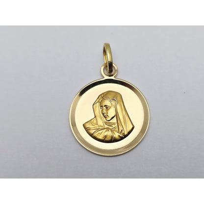 18K Yellow Gold Round Saint Mary Charm Pendant