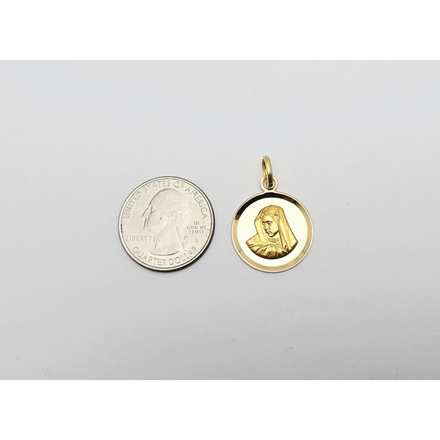 18K Yellow Gold Round Saint Mary Charm Pendant