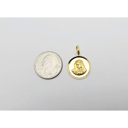 18K Yellow Gold Round Saint Mary Charm Pendant