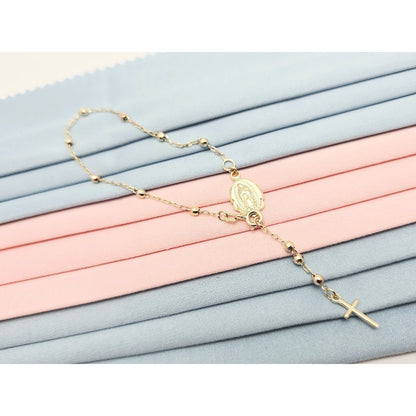 14K Yellow Gold Rosary Bead Ball Resizable Link Chain Bracelet