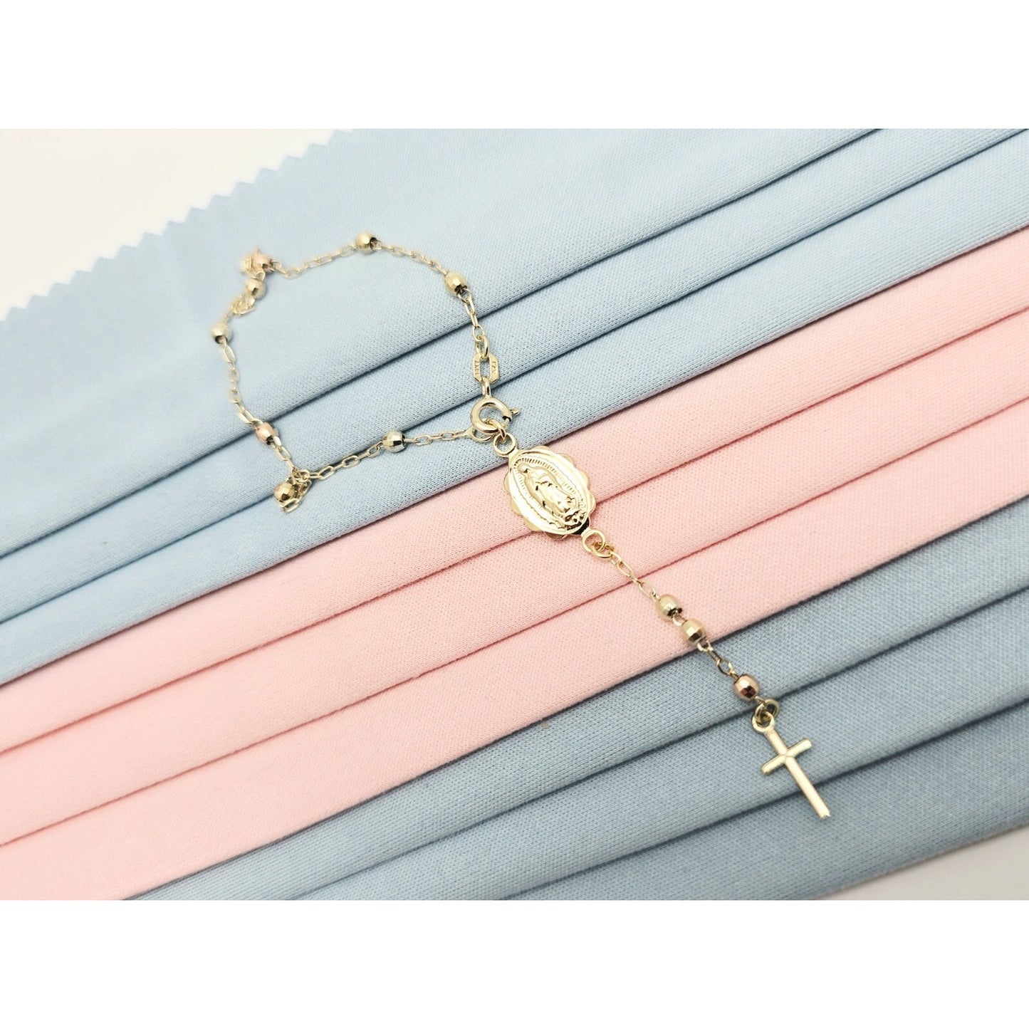 14K Yellow Gold Rosary Bead Ball Resizable Link Chain Bracelet