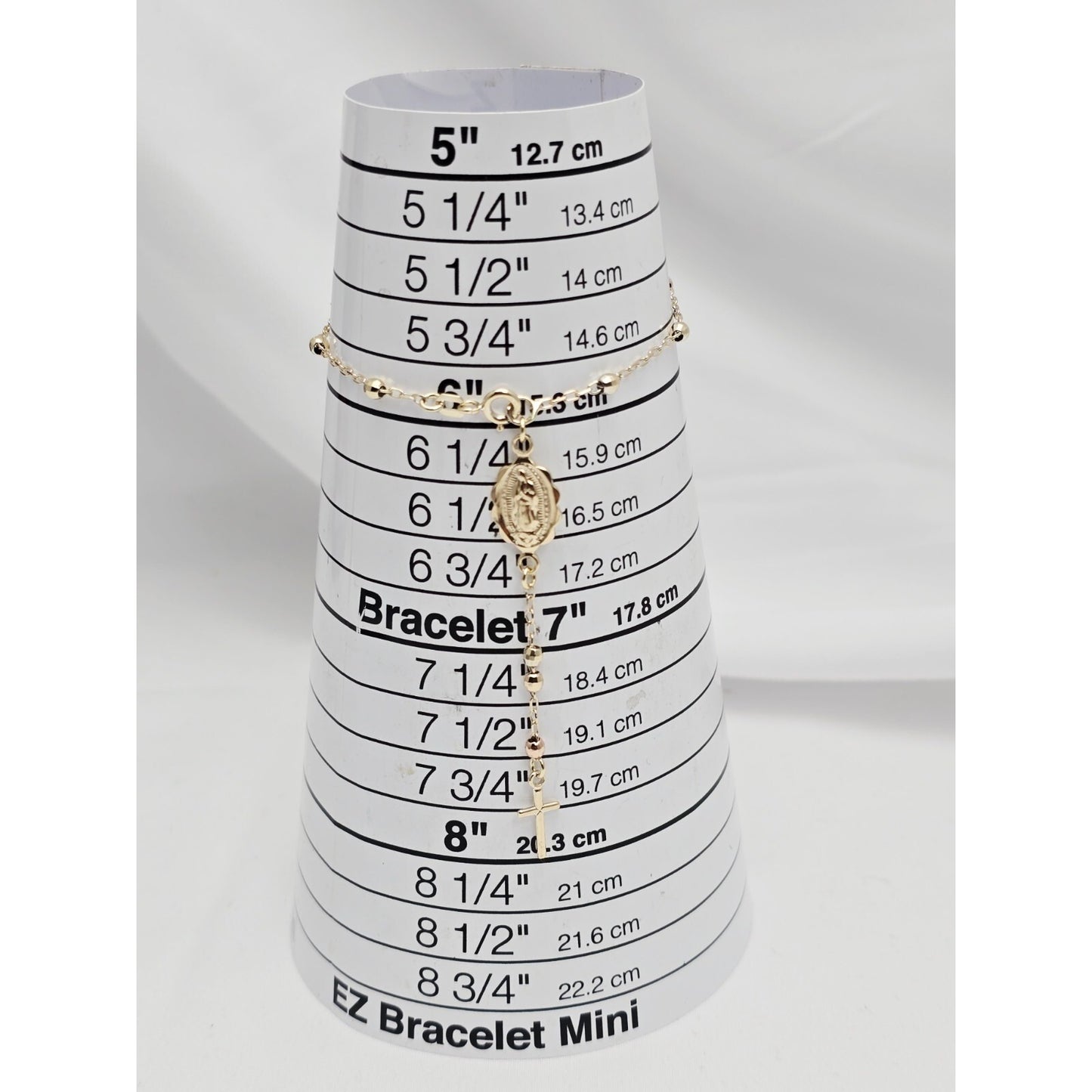 14K Yellow Gold Rosary Bead Ball Resizable Link Chain Bracelet