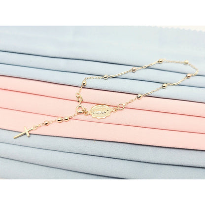 14K Yellow Gold Rosary Bead Ball Resizable Link Chain Bracelet