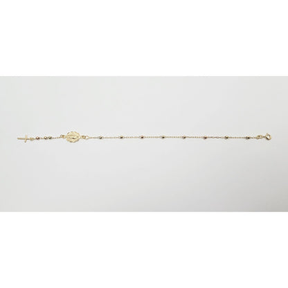 14K Yellow Gold Rosary Bead Ball Resizable Link Chain Bracelet