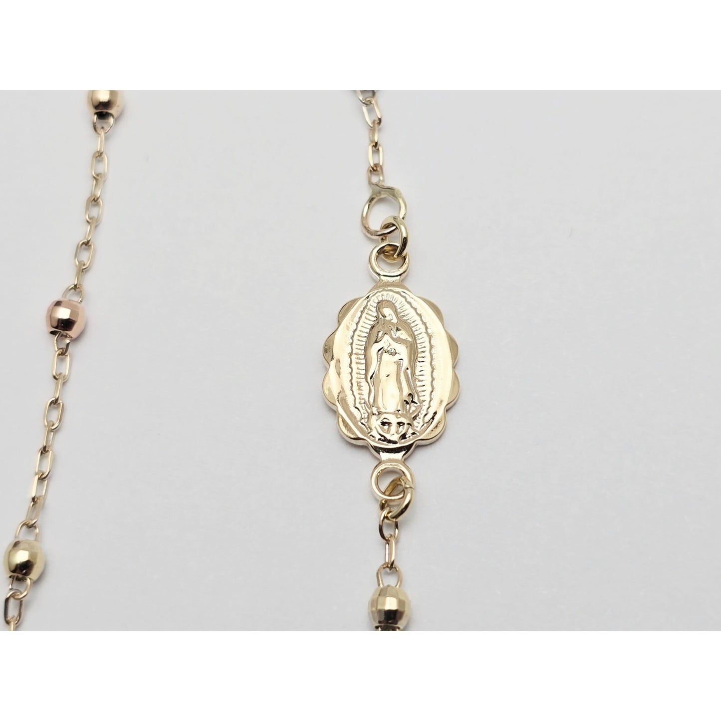 14K Yellow Gold Rosary Bead Ball Resizable Link Chain Bracelet