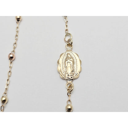 14K Yellow Gold Rosary Bead Ball Resizable Link Chain Bracelet