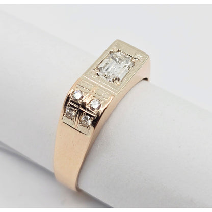 14K Solid Rose Gold Men's Emerald Cut Diamond Statement Ring