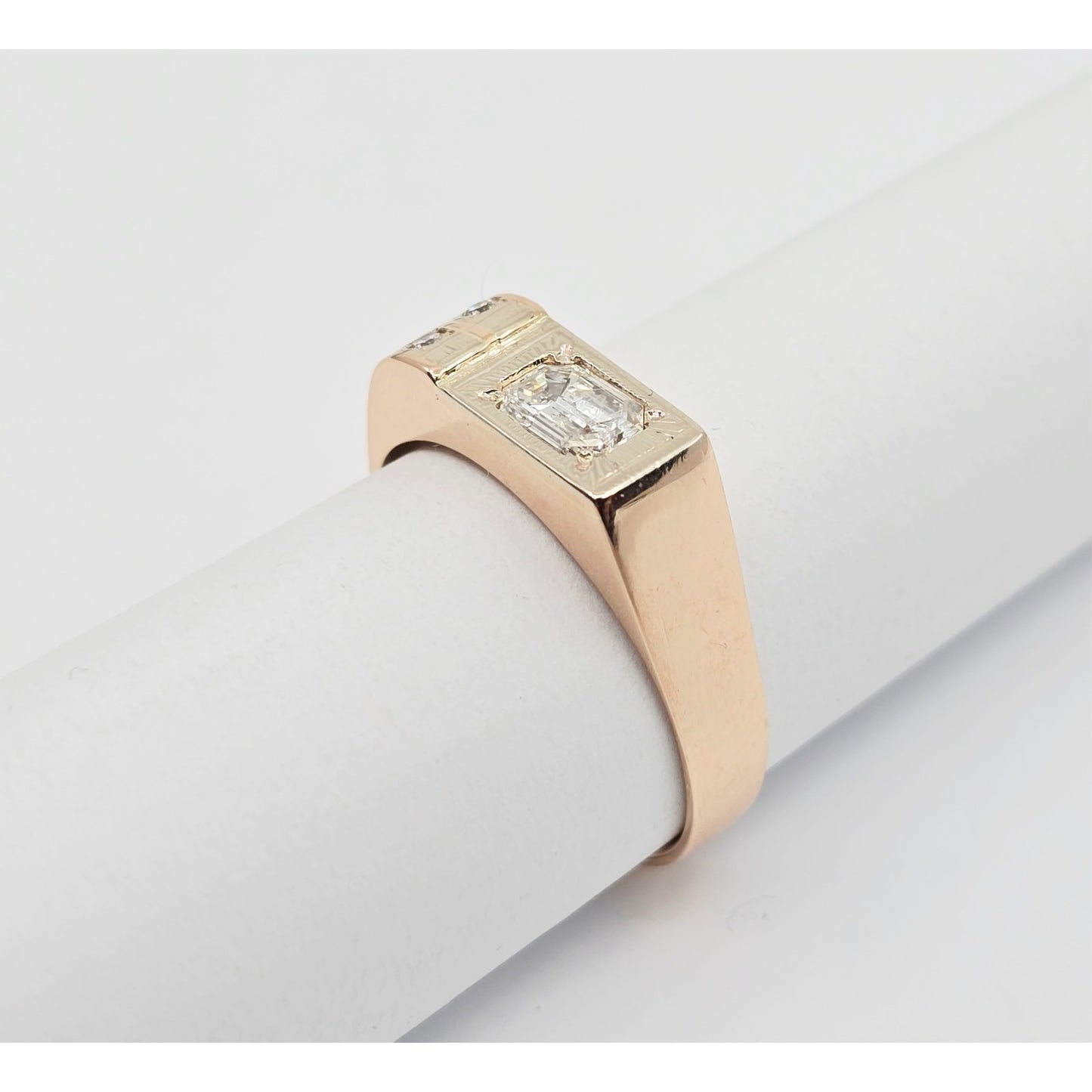 14K Solid Rose Gold Men's Emerald Cut Diamond Statement Ring