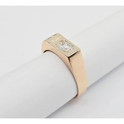 14K Solid Rose Gold Men's Emerald Cut Diamond Statement Ring