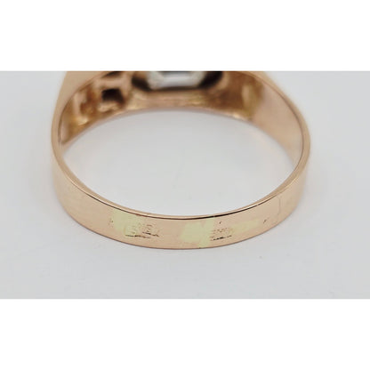 14K Solid Rose Gold Men's Emerald Cut Diamond Statement Ring