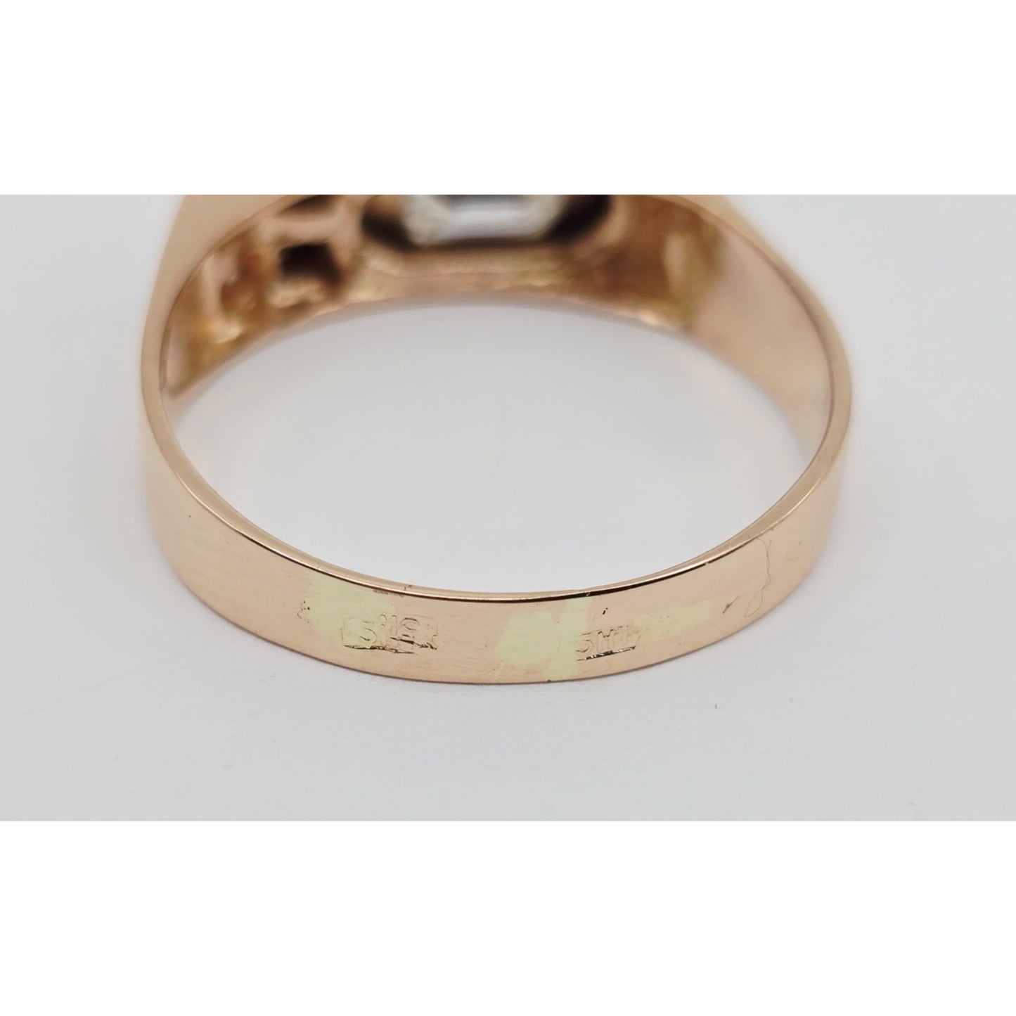 14K Solid Rose Gold Men's Emerald Cut Diamond Statement Ring