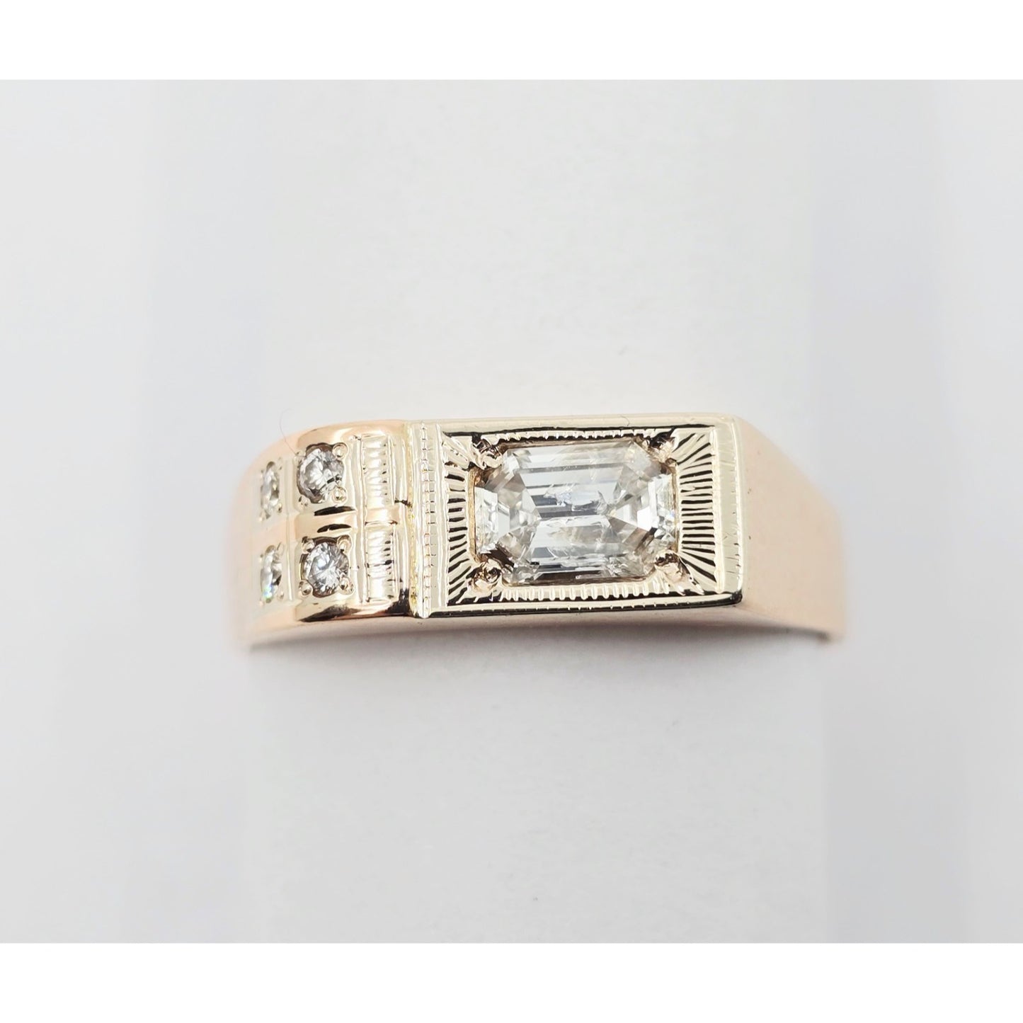 14K Solid Rose Gold Men's Emerald Cut Diamond Statement Ring