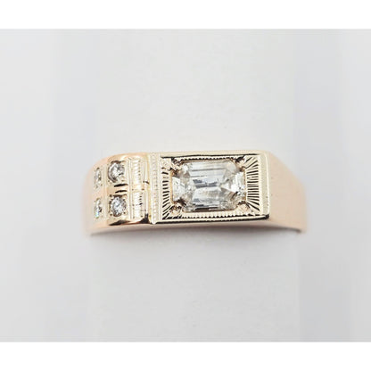 14K Solid Rose Gold Men's Emerald Cut Diamond Statement Ring