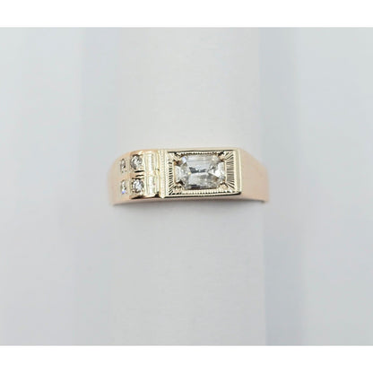 14K Solid Rose Gold Men's Emerald Cut Diamond Statement Ring