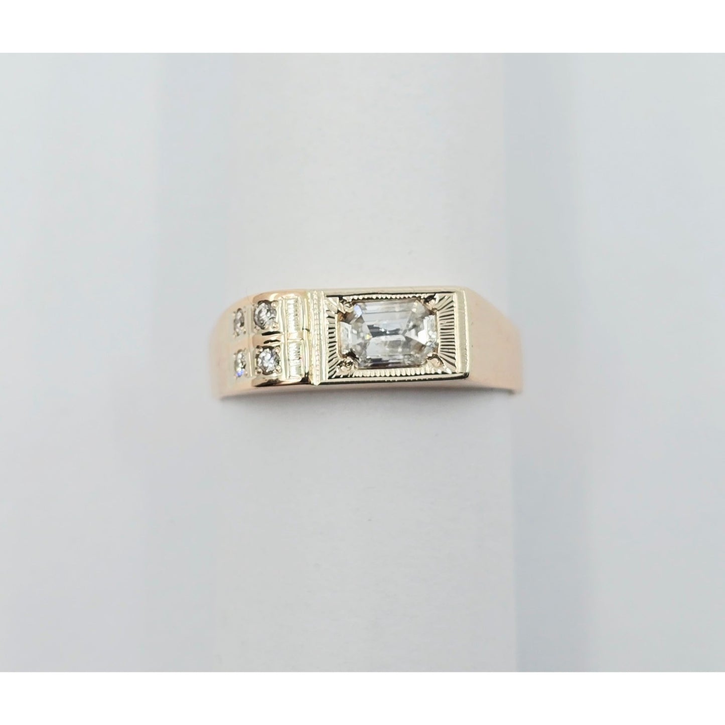 14K Solid Rose Gold Men's Emerald Cut Diamond Statement Ring
